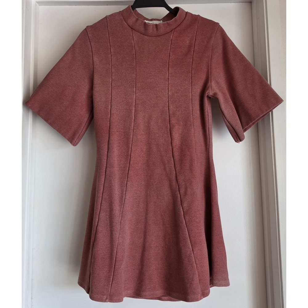 Groceries Apparel Mock Neck Mini Dress Dusty Rose Short Sleeve Shift